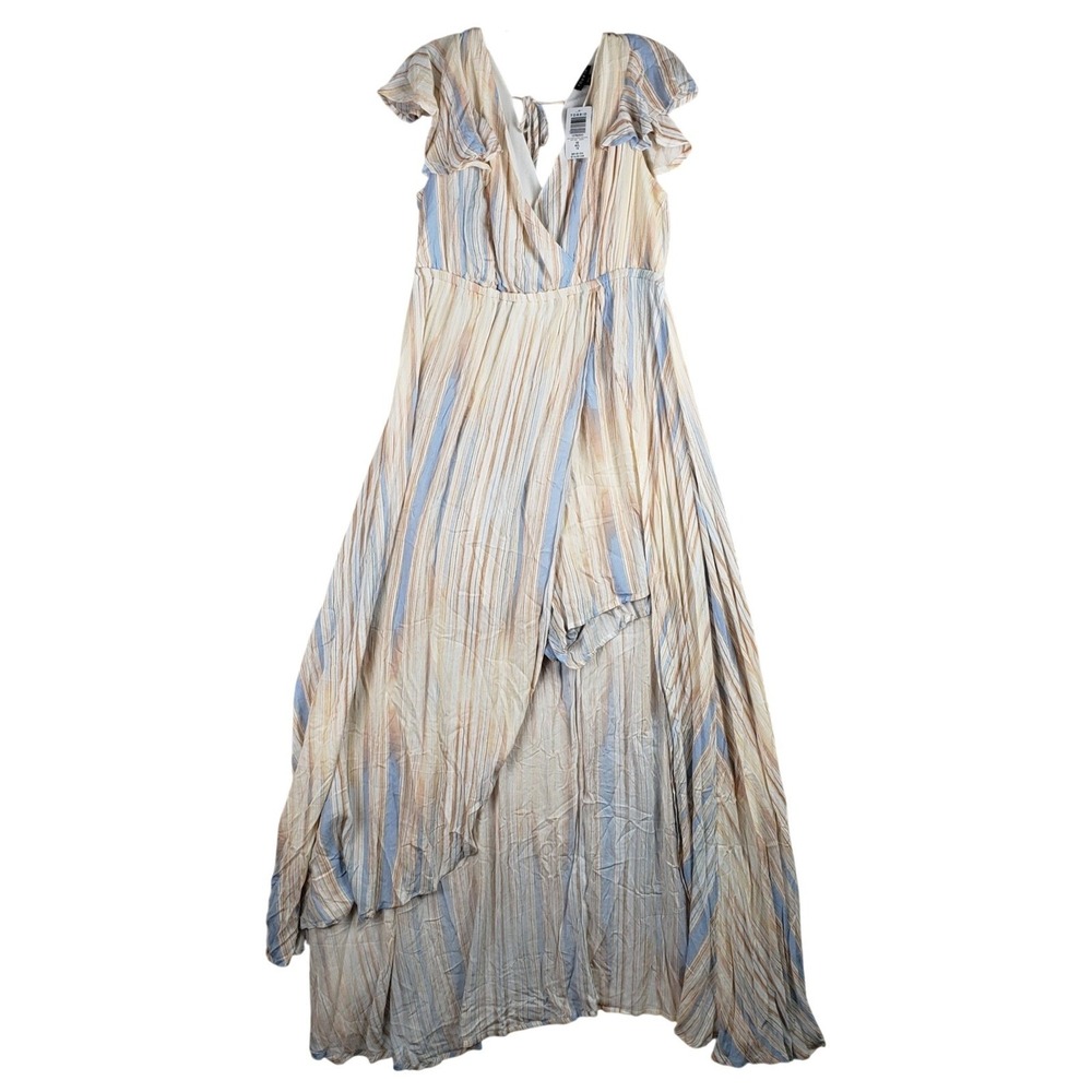 Torrid Stripe Gauze Walkthru Maxi Dress Womens 00 M/L Tan Boho Flutter Sleeve - Picture 2 of 10